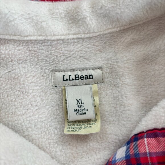 L.L. Bean Sweater Fleece Lined Plaid Flannel Shacket Womens XL Red Cabin Outdoor - Picture 4 of 8